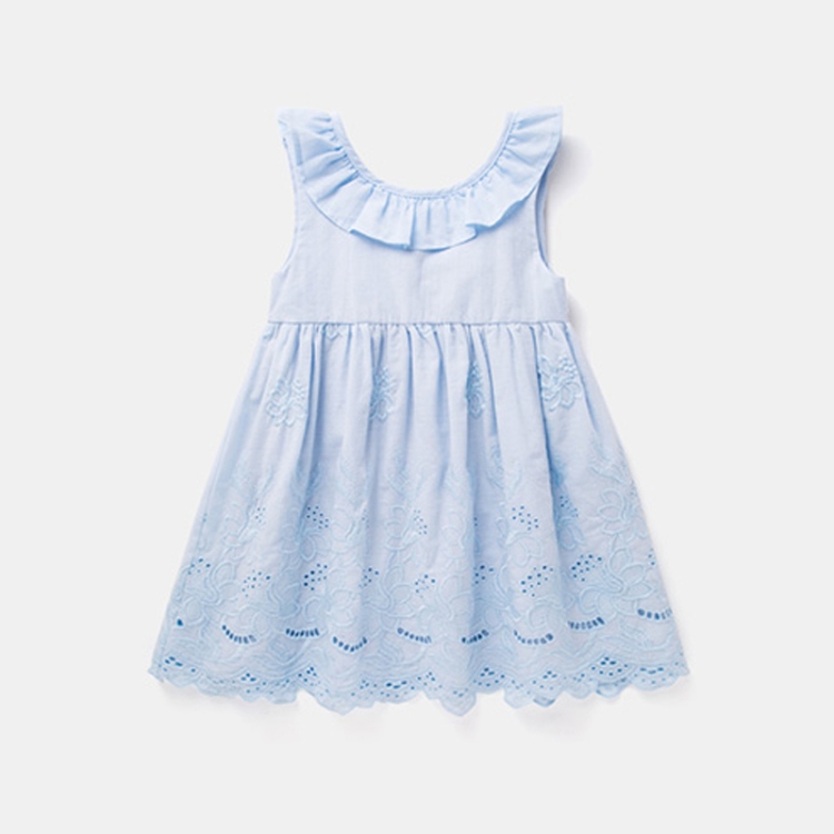 

Summer Girls Hollow Embroidered Sleeveless Dress, Kid Size:120cm(Blue)