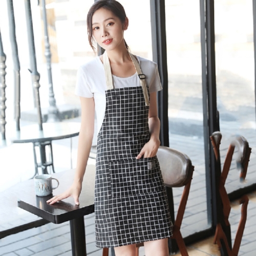 

Kitchen Antifouling Simple Cotton Linen Checkered Apron(Black)