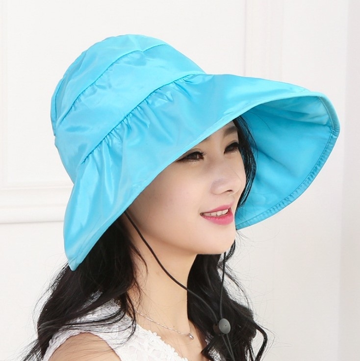 

Wide Large Brim Hat Summer UV Protection Thin Hat 2 in 1 Beach Hat(Sky Blue)