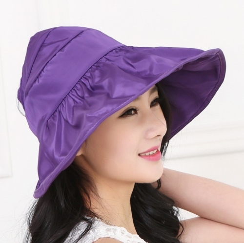 

Wide Large Brim Hat Summer UV Protection Thin Hat 2 in 1 Beach Hat(Purple)