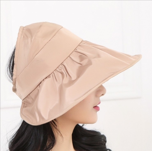 

Wide Large Brim Hat Summer UV Protection Thin Hat 2 in 1 Beach Hat(Khaki)