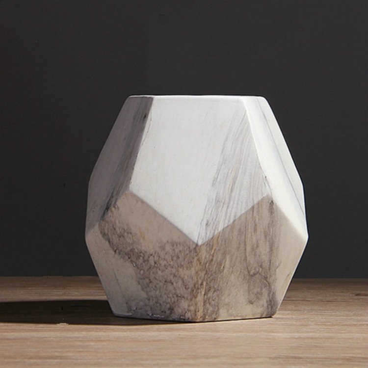 

Marbled Geometric Shaped Ceramic Flower Vase Desk Tabletop Holder Home Office Decoration, Size:Large