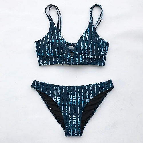 

Women Lace Up Cross Thong Triangle Bikini Swimwear, Size:XL(Dark Blue)
