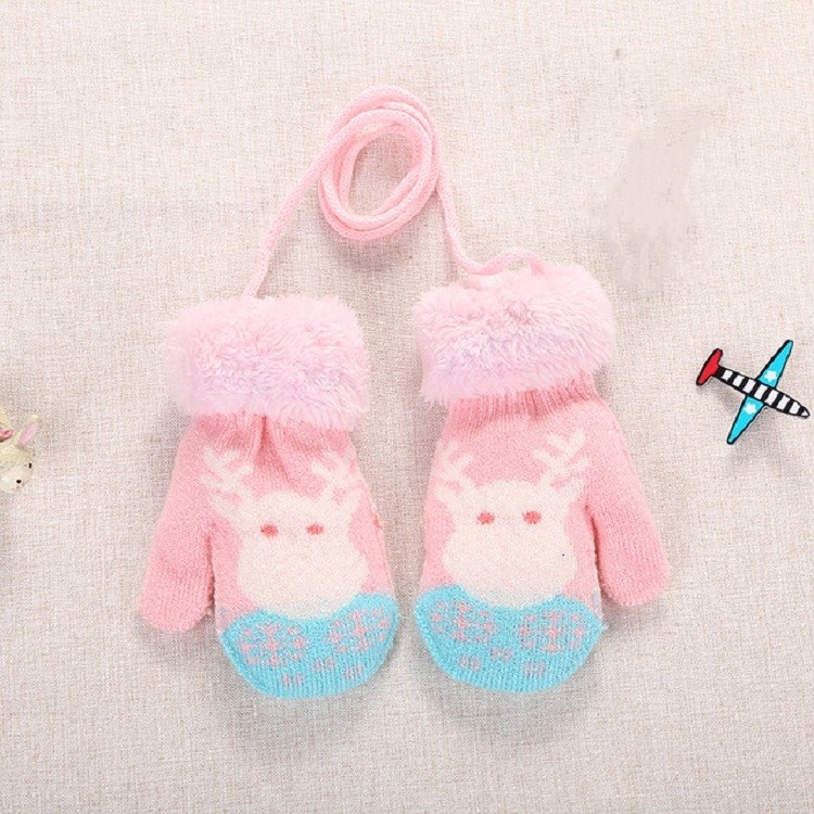 

Pink White Elk Cute Elk Pattern Winter Double-layer Plus Velvet Outdoor Cold-proof Children Gloves, Size:14 x 8cm
