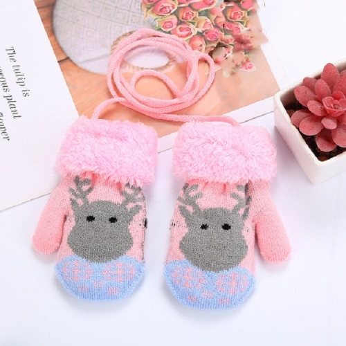 

Pink Gray Elk Cute Elk Pattern Winter Double-layer Plus Velvet Outdoor Cold-proof Children Gloves, Size:14 x 8cm