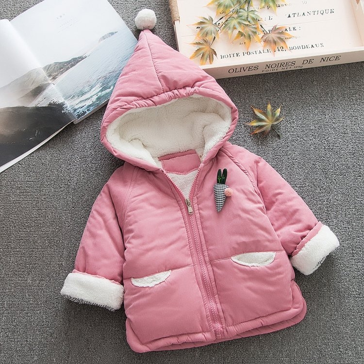 

Winter Children Long-sleeved Thick Warm Cotton Hooded Zipper Jacket with Cartoon Carrot Decoration, Height:70cm(Pink)