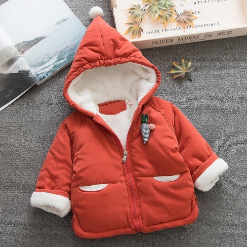 

Winter Children Long-sleeved Thick Warm Cotton Hooded Zipper Jacket with Cartoon Carrot Decoration, Height:90cm(Orange)