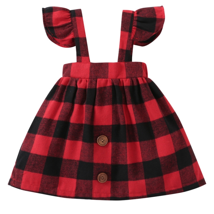 

Girls Wild Red Plaid Suspenders Skirt, Kid Size:90cm(Red)