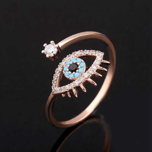 

Devil Eyes Micro-set Turquoise Zircon Opening Ring Exaggerated Personality Joint Ring, Ring Size:16mm(Rose Gold Plated)