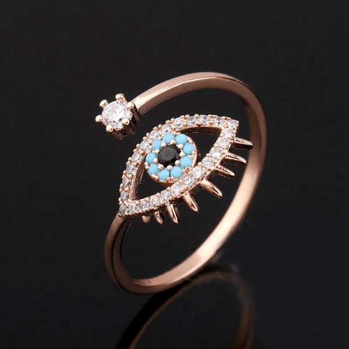 

Devil Eyes Micro-set Turquoise Zircon Opening Ring Exaggerated Personality Joint Ring, Ring Size:18mm(Rose Gold Plated)