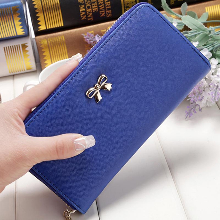 

Women Long Wallet Zipper Phone Bag Korean Bow Multi-card Purse(Royal Blue)