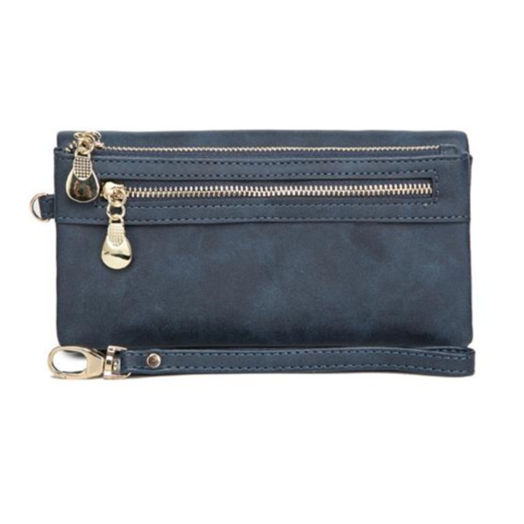 

Women Long Wallet Female High Capacity Double Zippers Clutch Purse(Blue)