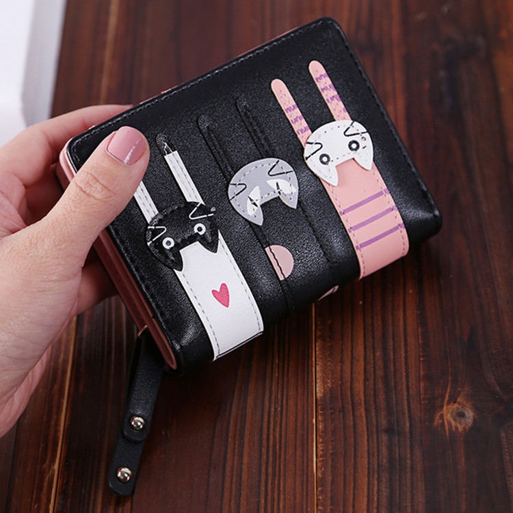 

Cartoon Cat Cute Lady Wallet Card Pocket Coin Purse(Black)