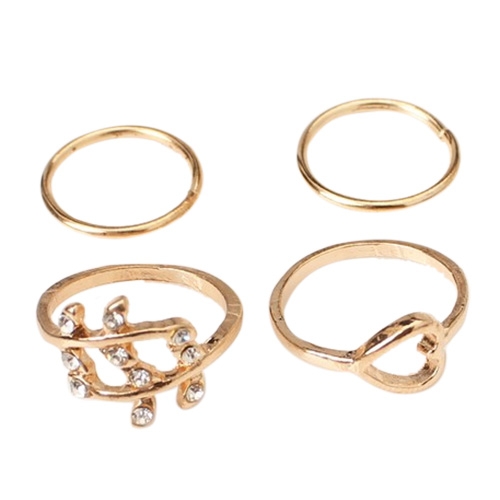 

4 PCS Simple Vogue Heart Leaves Diamond Ring Set For Women(Gold)