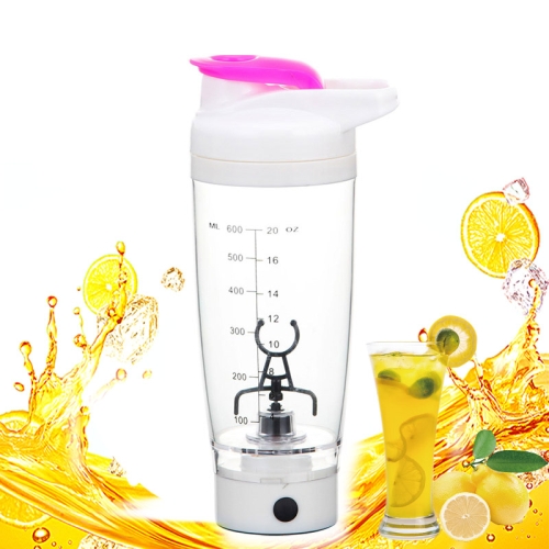 

600ML Mixer Water Bottle Portable Electric Protein Automatic Creative Coffee Milk Cup(Light Pink+White)