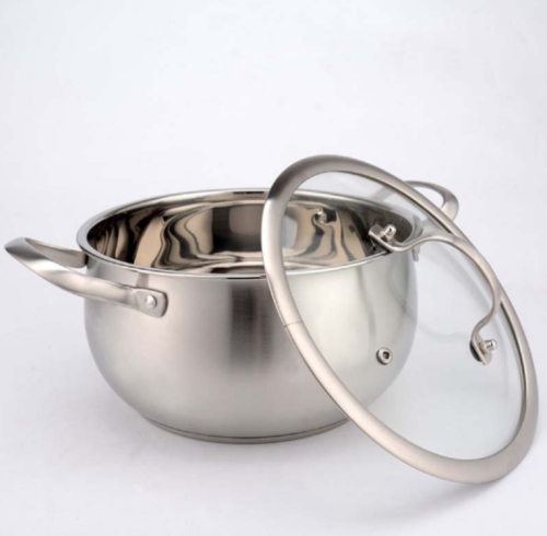 

Thickened Bottom Stainless Steel Soup Pot With Double Handle Glass Cover Non-stick Pan, Size:20cm