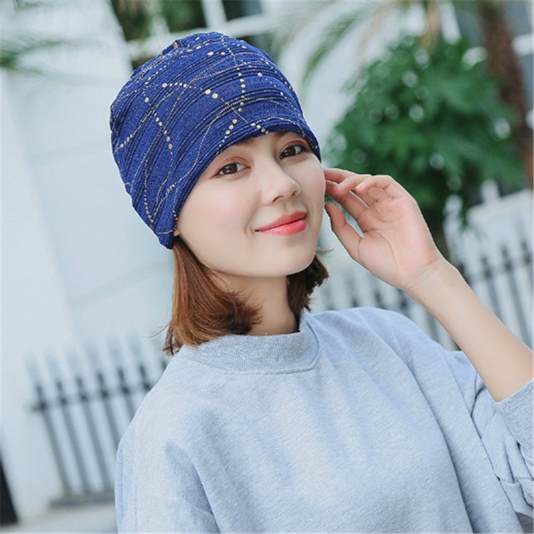 

Thin Breathable Lace Wrap Cap Golden Dripping Turban Hat(Navy)