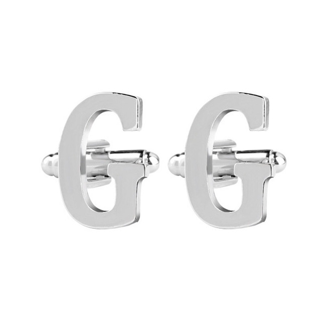 

2 PCS Fashion Men Alphabet Business Shirt Cufflink Silver Cuff link (G)