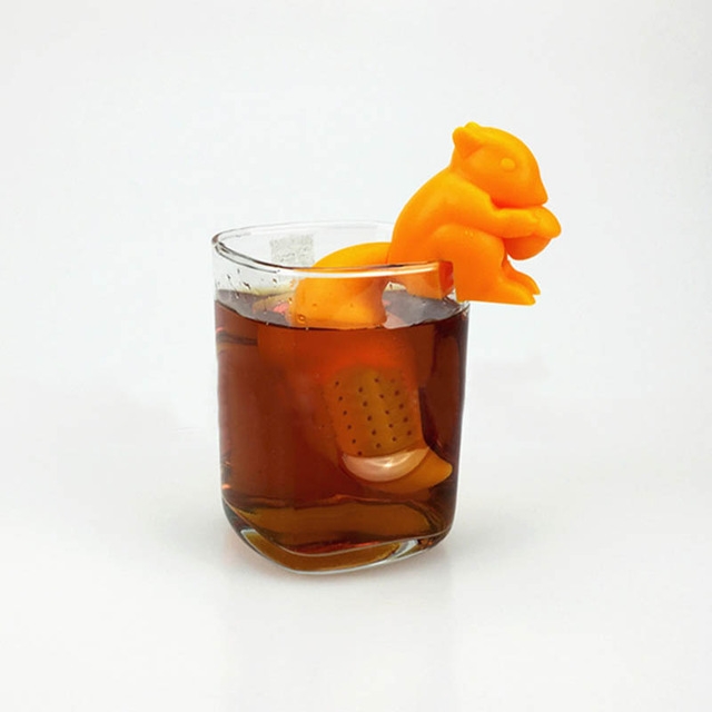 

Tea Strainer Diffuser Brewing Tea Reusable Silicone Squirrel Filter(Orange)