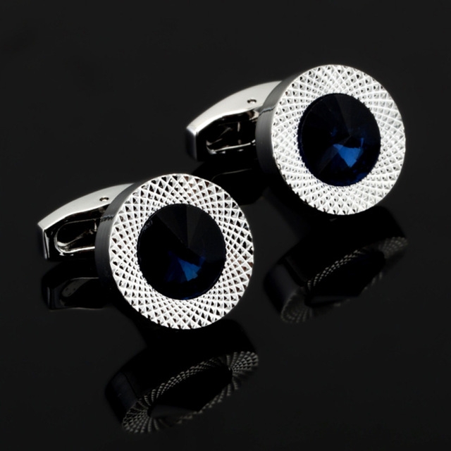 

high-end fashion Round Blue Crystal men shirts Cufflinks(Silver )