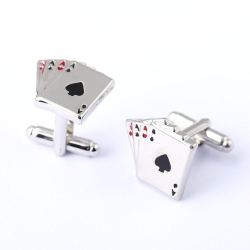

4A poker cufflinks male French shirt cuff links Cards Design cufflink Fashion for men(Silver)