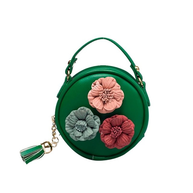 

Children Tassel Circle-Shape Floral Handbag Girls Shoulder Bag Mini Messenger Bags(Green)