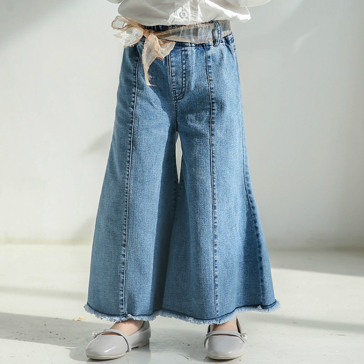 

Retro Autumn Clothes Flare Pants Jeans Wide Leg Pants for Girls, Height:Size 7 Shit for (100-105cm）(Blue)