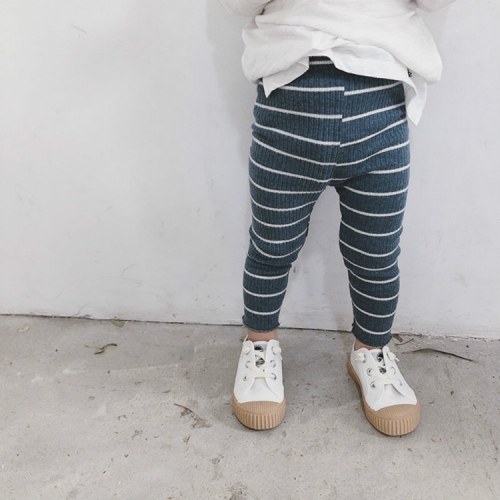 

Stripe Style Base Girls Leggings Baby Clothes Cotton Leggings, Size:130cm(Gray Blue)