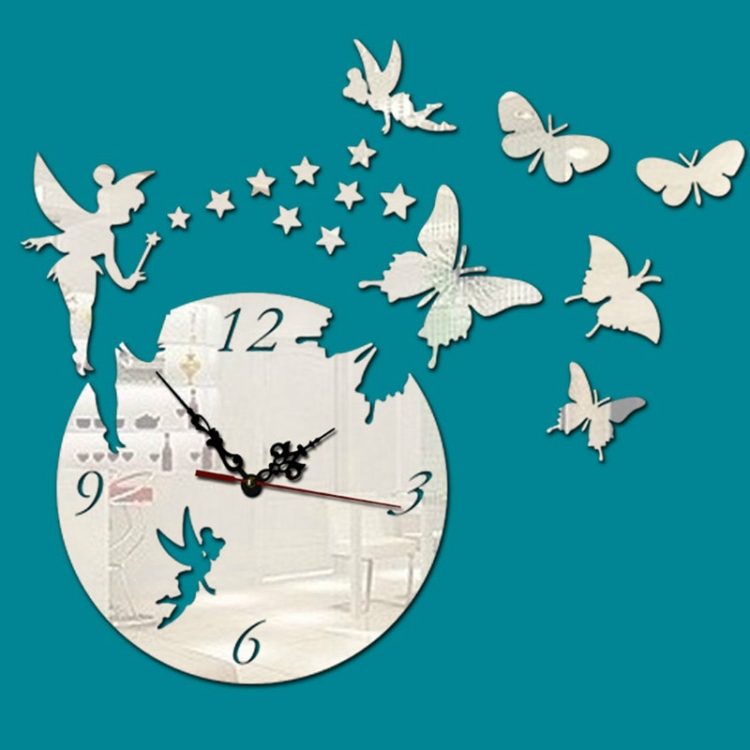 

Butterfly Star 3D Acrylic Stereo Living Room Bedroom Decorating Mirror Wall Clock(Sliver)