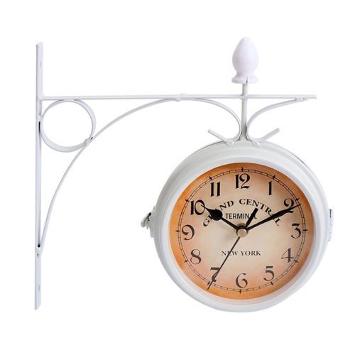 

Wrought Iron Clock Vintage Decorative Double-sided Wall Clock(White)
