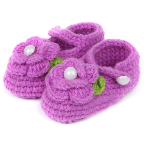 

Handmade First Walkers Newborn Baby Infant Crochet Knit Toddler Shoes, Size:11cm(Purple)