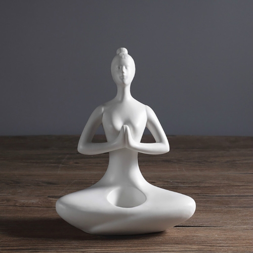 

Yoga Zen Garden Statues Ceramic Women Meditate Home Decoration, Style:Palm, Size:S