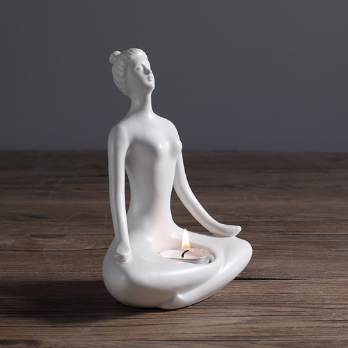 

Yoga Zen Garden Statues Ceramic Women Meditate Home Decoration, Style:Flat, Size:S