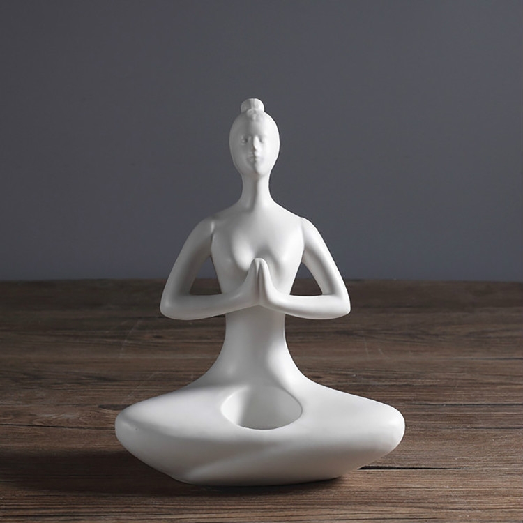 

Yoga Zen Garden Statues Ceramic Women Meditate Home Decoration, Style:Palm, Size:L