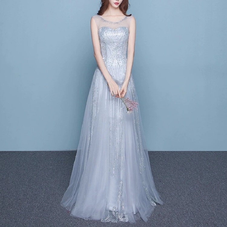 

Long Slim Women Party Elegant Formal Evening Dress, Size:M, Color:Silver Grey