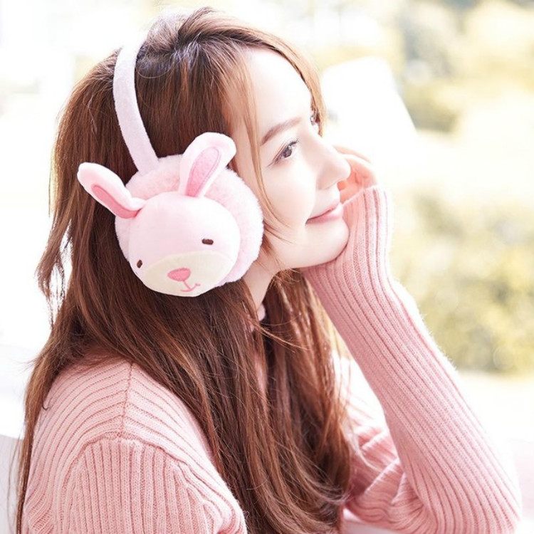 

Ladies Winter Cute Cartoon Rabbit Plush Earmuffs(Purple Pink)