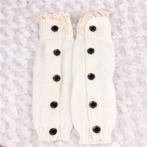 

Children Lace Sock Cover Button Knit Wool Foot Warmer(White)