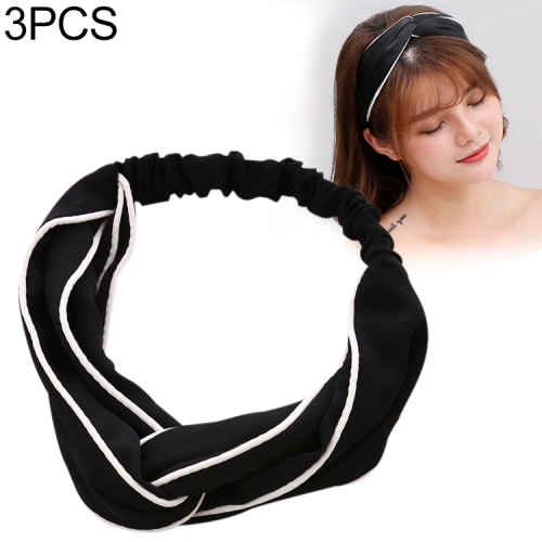 

3 PCS Cross Shaped Headbands Striped Women Accessories Fashion Lovely Headwear(Black)