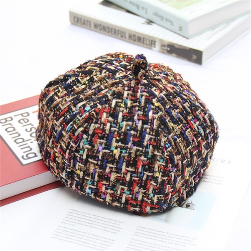 

Women Colorful Plaid Cordillas Knit Beret, Hat Size:56-58cm( Retro Red)