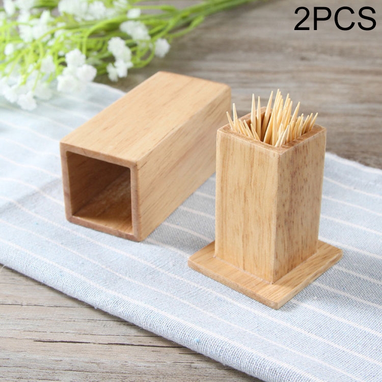 

2 PCS Natural Bamboo Toothpick Box Square Restaurant Hotel Toothpick Can with Lid