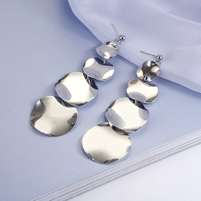 

Women Rock Punk Big Round Geometric Metal Long Dangle Earrings For Women, Metal Color:silver
