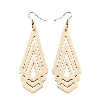 

3 PCS Natural Wooden Earrings Geometic Hollow Triangle Personality Simple Fashion Jewelry For Woman, Metal Color:White