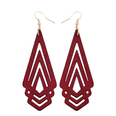 

3 PCS Natural Wooden Earrings Geometic Hollow Triangle Personality Simple Fashion Jewelry For Woman, Metal Color:Wine Red