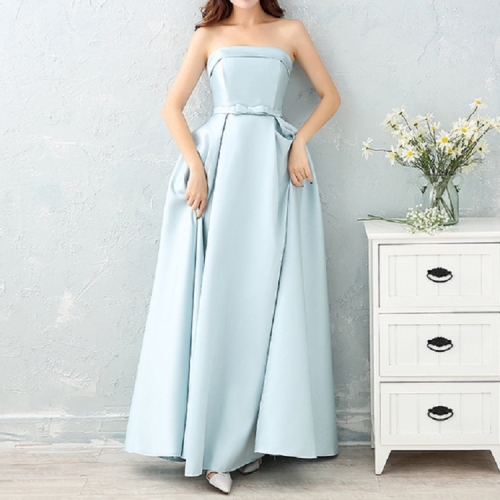 

Satin Long Bridesmaid Sisters Skirt Slim Graduation Gown, Size:S(Ice Blue D)