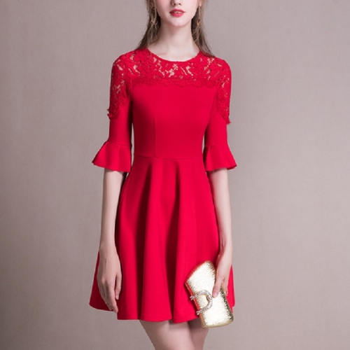 

Half Sleeve Lace Short Slim Party Dress Dress Dress, Size:XL(Red)