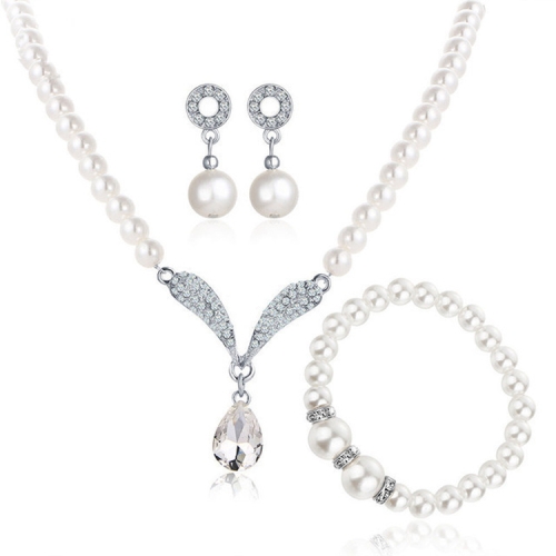 

Imitation Pearl Water Drop Crystal Jewelry Sets For Women