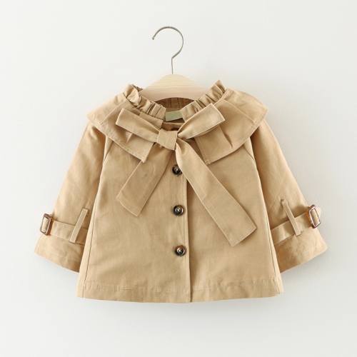 

Khaki Spring and Autumn Girls Purified Cotton Big Bow-knot Long Sleeve Jacket, Height:80cm