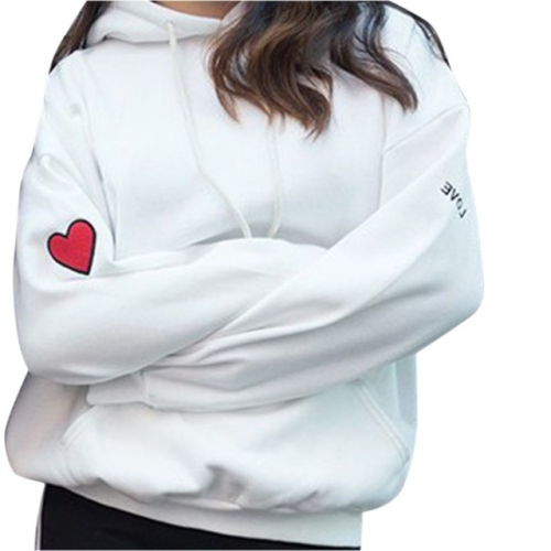 

Skateboarding Women Hoodie Loose Embroidery Love Round Neck Sweater, Size:XL(White)