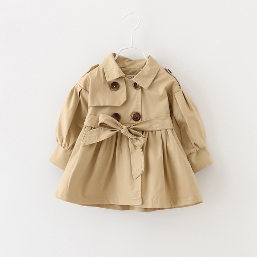 

Spring and Autumn Girl Double Breasted Solid Color Coat, Height:110cm(Khaki)