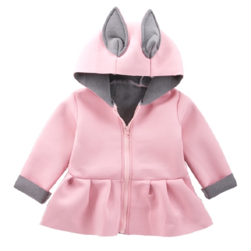 

Spring and Autumn Girl Clothes Cute Bunny Ear Hooded Zipper Jacket, Size:70cm(Pink)